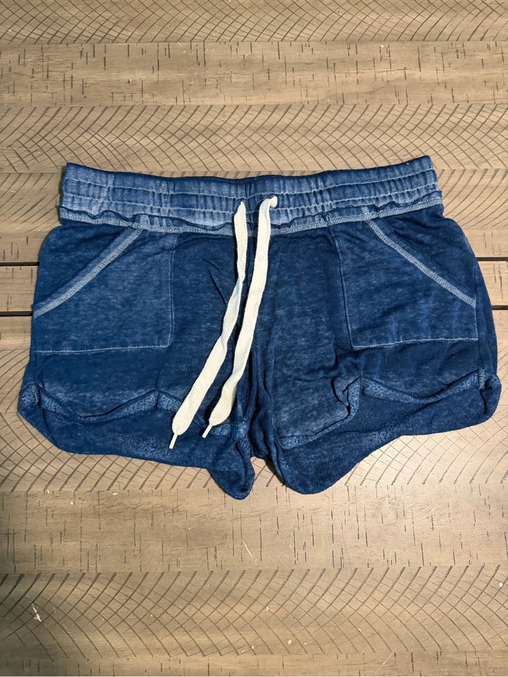 Derek Heart Blue Wash Drawstring Athletic Shorts